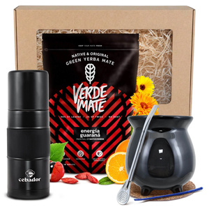 Geschenkset Yerba Mate: Verde Mate Energía Guaraná 0,4kg + Yerbomos X + Kalebas + Bombilla