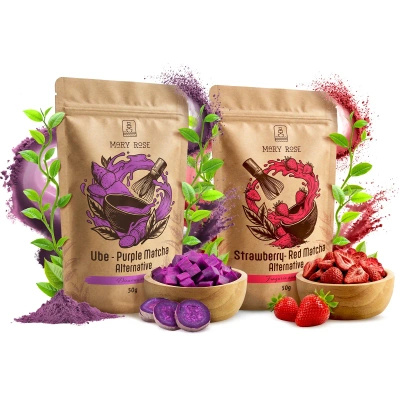 Set met kleurrijke matcha’s: Red Matcha + Purple Matcha