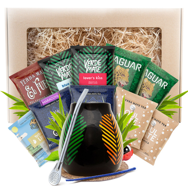 Yerba Mate Geschenkset 10x50g 500g Kalebas + Bombilla