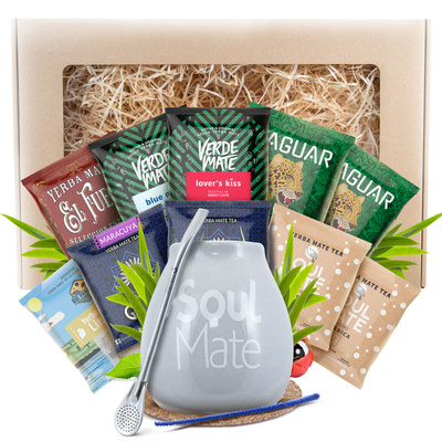 Yerba Mate Geschenkset 10x50g 500g Kalebas + Bombilla