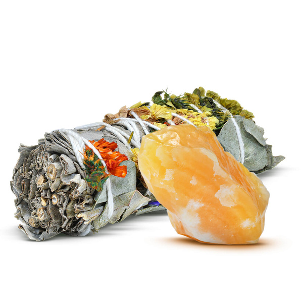 Meditatie set: witte salie wierook + gele calciet